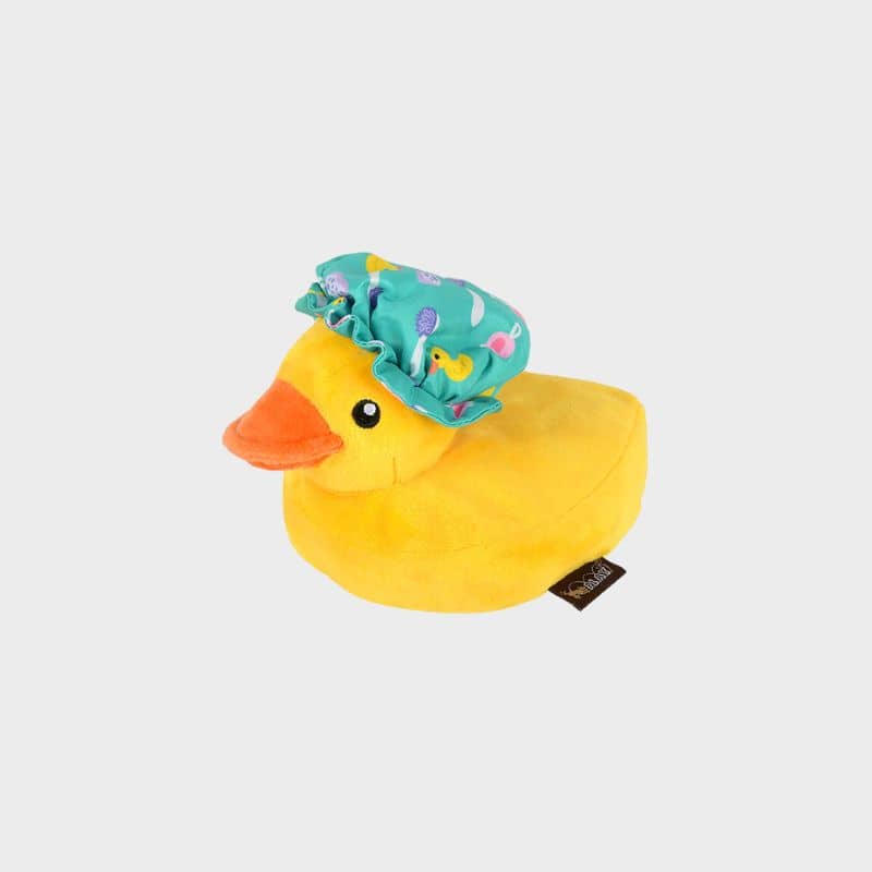jouet peluche pour chien en forme de canard de bain jaune avec couineur - Bubbles the duck de la collection Splish Splash de Play