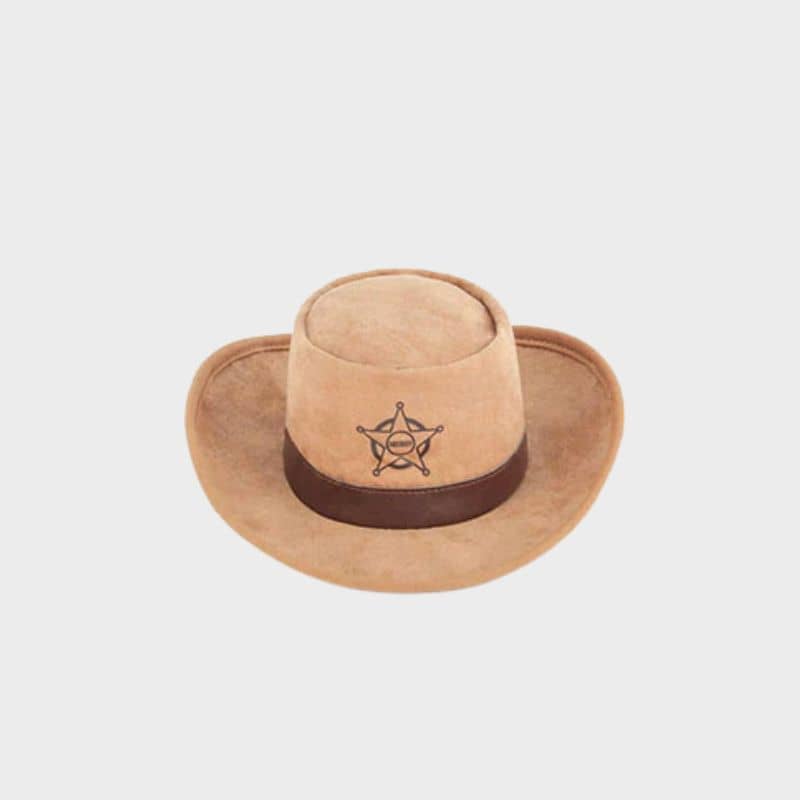 jouet peluche pour chien en forme de chapeau de shérif pouvant également être porté en déguisement - collection Mutt hater de Play