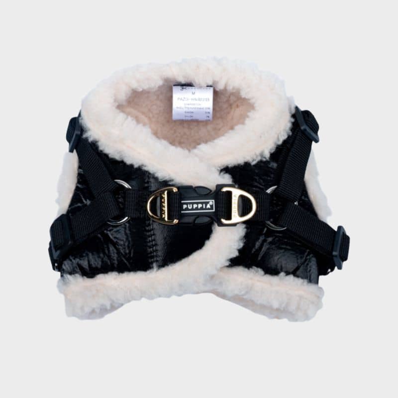 Harnais pour chien noir avec fourrure sherpa blanche pour l'hiver