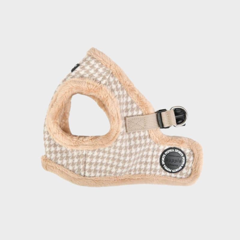 Harnais pour chien motif pied de poule beige avec fourrure pour l'hiver