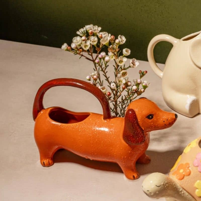 Arrosoir en céramique pour arroser potager et plantes en forme de chien saucisse teckel
