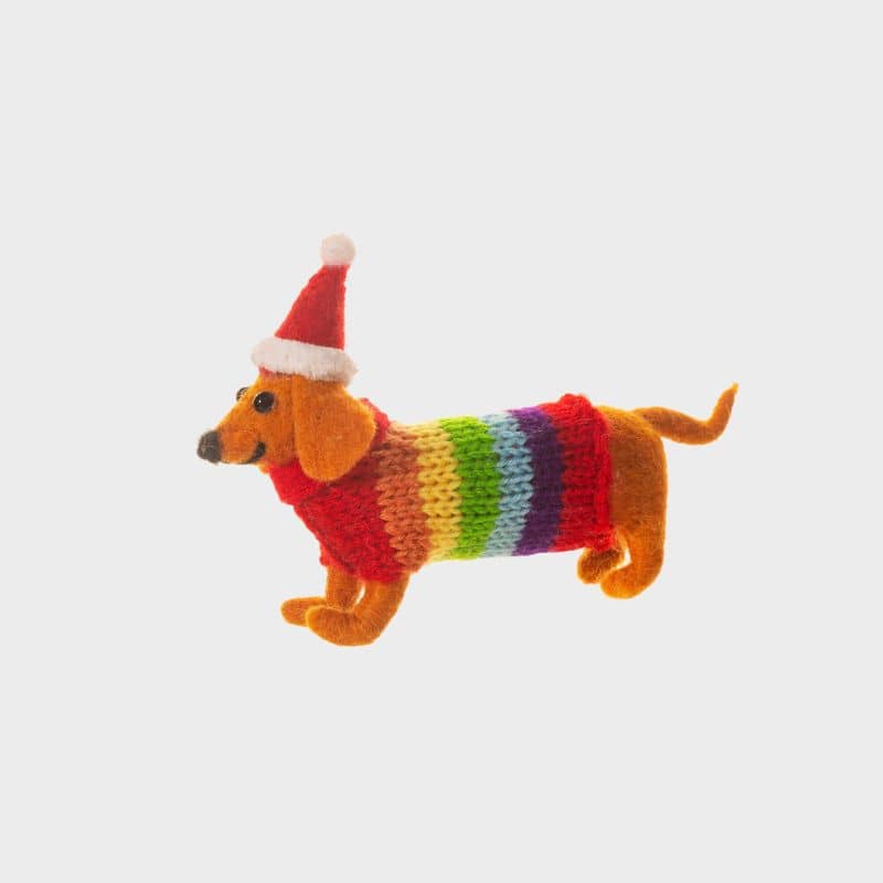 Décoration de Noël de Sass & Belle Felt Sausage Dog with Rainbow Jumper