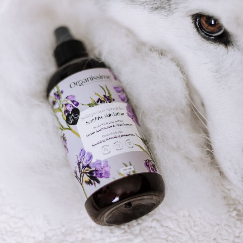 soin pour peaux sensibles chien Organissime par biogance idéal pour le bien-être de votre animal afin de soulager les grattages et prurit