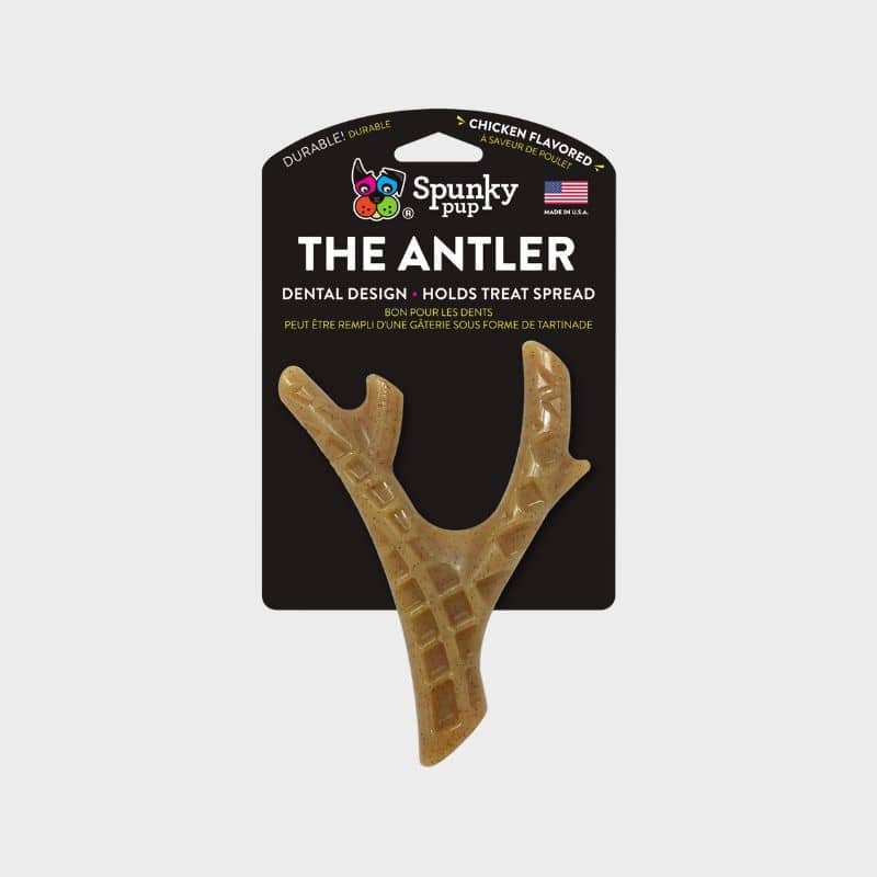 Jouet pour chien à macher en nylon résistant en forme de bois de cerf aromatisé poulet Spunky Pup The Antler