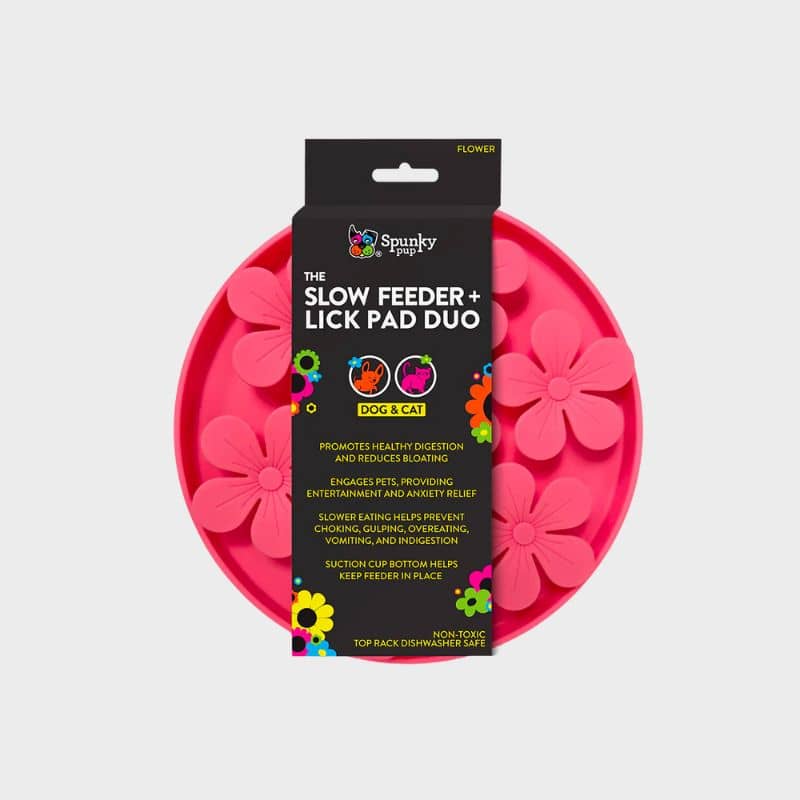 Slow feeder & lick pad Spunky Pup fleurs rose : tapis de léchage et gamelle anti-glouton pour chien et chat 