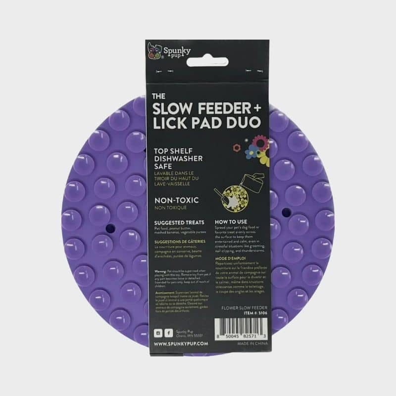 Slow feeder & lick pad Spunky Pup fleurs violet : tapis de léchage avec ventouses idéal pour le bain