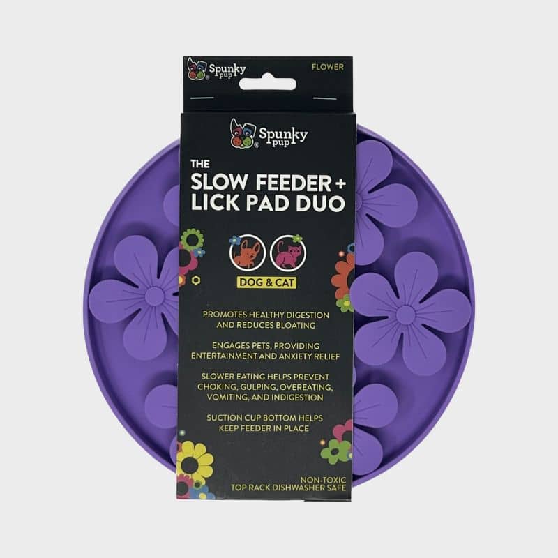 Slow feeder & lick pad Spunky Pup fleurs violet : tapis de léchage et gamelle anti-glouton pour chien et chat 