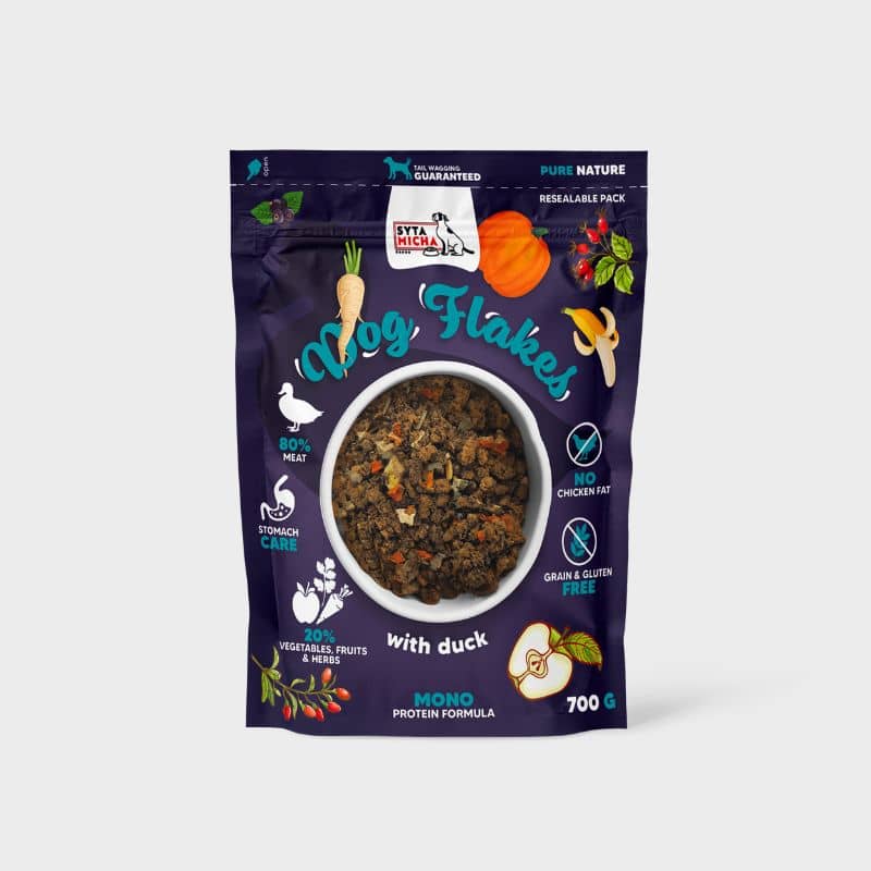 alimentation complète pour chien adulte alternative au BARF : flocons au canard Dog Flakes Syta Micha