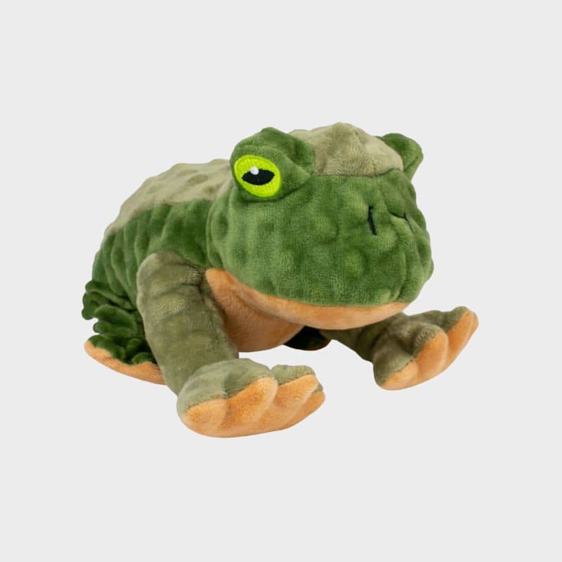 jouet peluche interactive pour chien en forme de grenouille dont les pattes arrière bougent lorsque votre chien appuie sur le squeaker de la marque Tall Tails