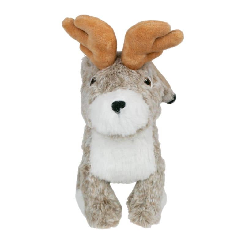 jouet peluche intéractive pour chien en forme de Jackalope (un animal imaginaire très mignon entre le lièvre et l'antilope) dont les oreilles bougent lorsque votre chien appuie sur le squeaker de la marque Tall Tails