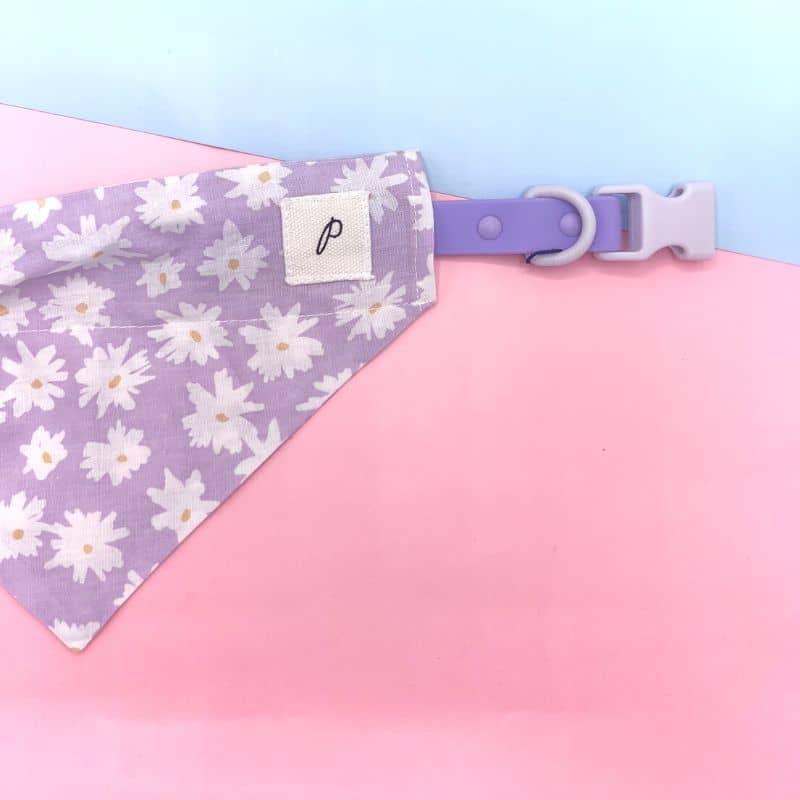 Bandana pour chien à glisser sur collier motif fleurs mauve