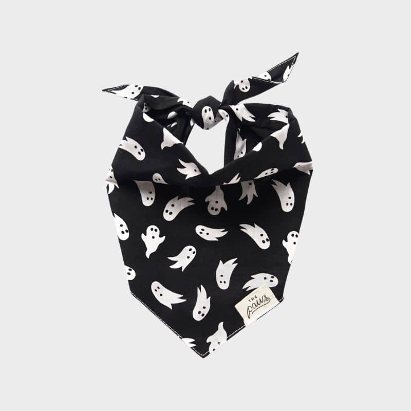 Bandana d'halloween pour chien motif Shadow avec fantômes noir et blanc de the paws