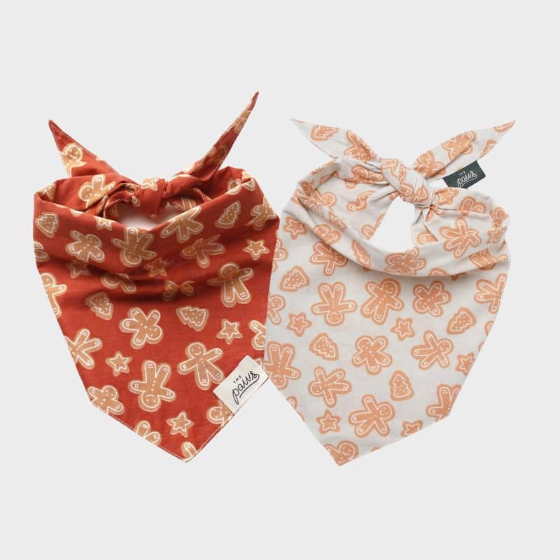 Bandana pour chien de Noël motif cookie en forme de bonhomme en pain d'épices de The Paws