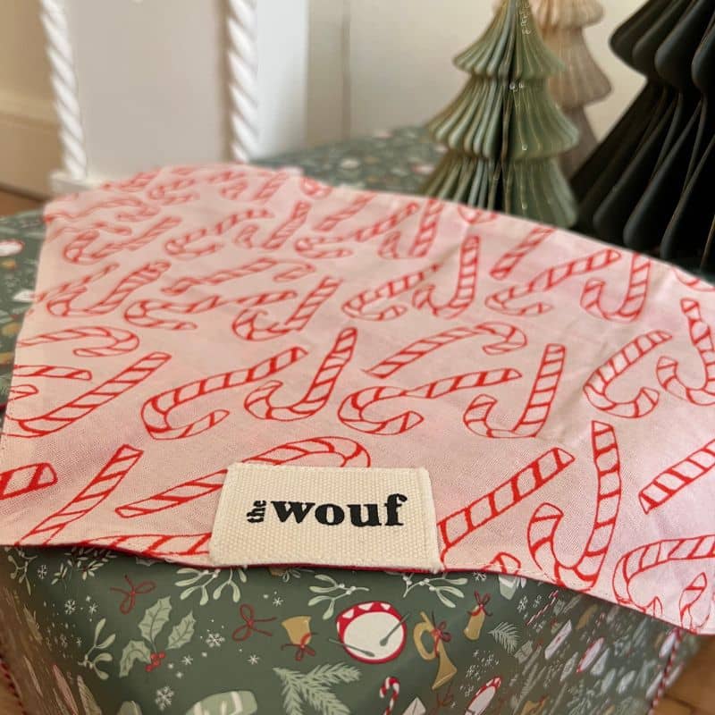 Bandana pour chien de Noël réversible rouge et blanc avec candycane
