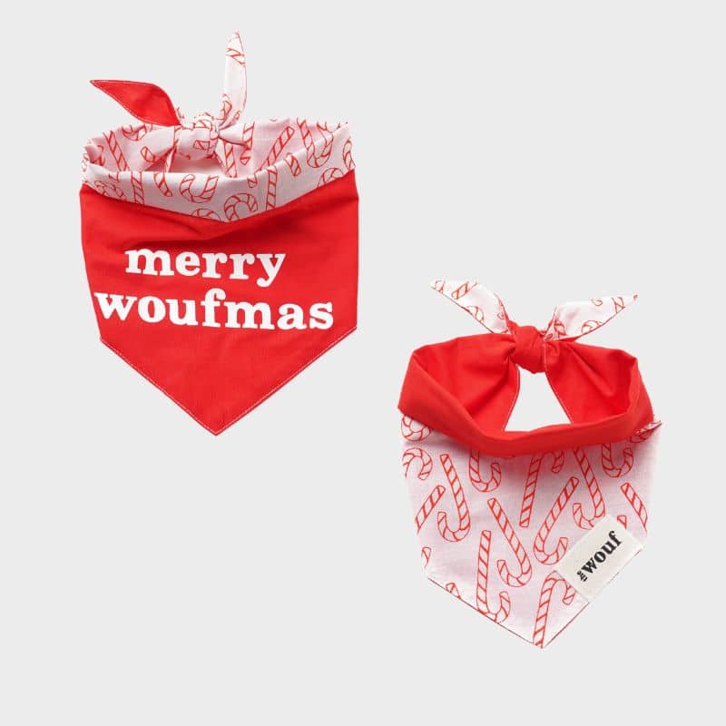 Bandana pour chien de Noël réversible rouge et blanc merry woufmas