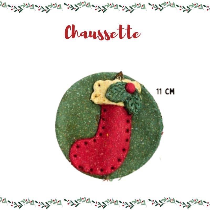 biscuit pour chien aux ingrédients naturels et design Noel Waniyanpi en forme de chaussette avec anchois, spiruline et betterave