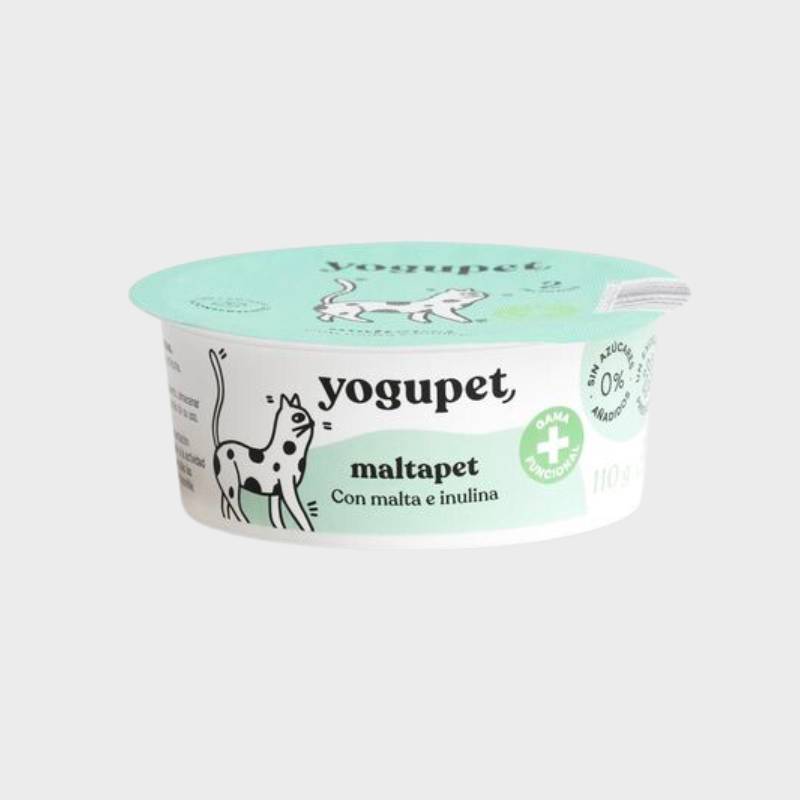 yaourt pasteurisé sans lactose pour chat Yogupet maltapet au malt et à l'inuline pour favoriser l'éliminations des boules de poils