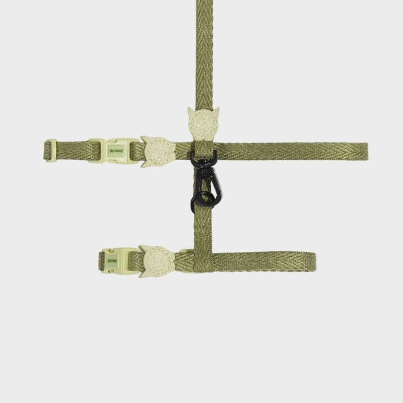 harnais pour chat facile à enfiler + laisse Zeedog vert sauge Moss