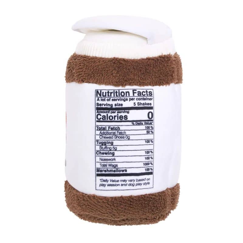 peluche de fouille pour occuper son chien en forme de pot de pate à tartiner Nutella Zippypaws dans lequel cacher des friandises * Bungee burrow chocolate spread jar