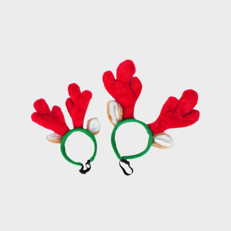 déguisement de noel pour chien sous forme de serre tête pour chien en forme d'oreilles de renne du père noel avec élastique ajustable holiday antler headband zippypaws