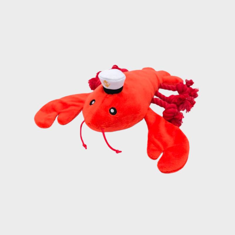 jouet peluche pour chien Luca Lobster Zippypaws en forme de homard avec un couineur, un bruit de papier froissé dans les pinces et les pattes en corde