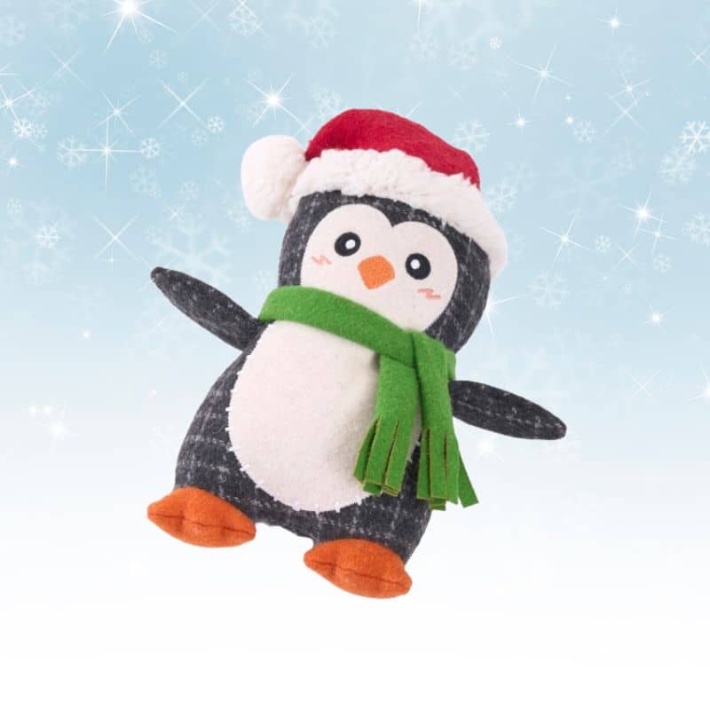 Jouet écologique de Noel pour chien avec squeaker en coton en forme de Pingouin * Ecozippy Cotton Cuddler – Penguin
