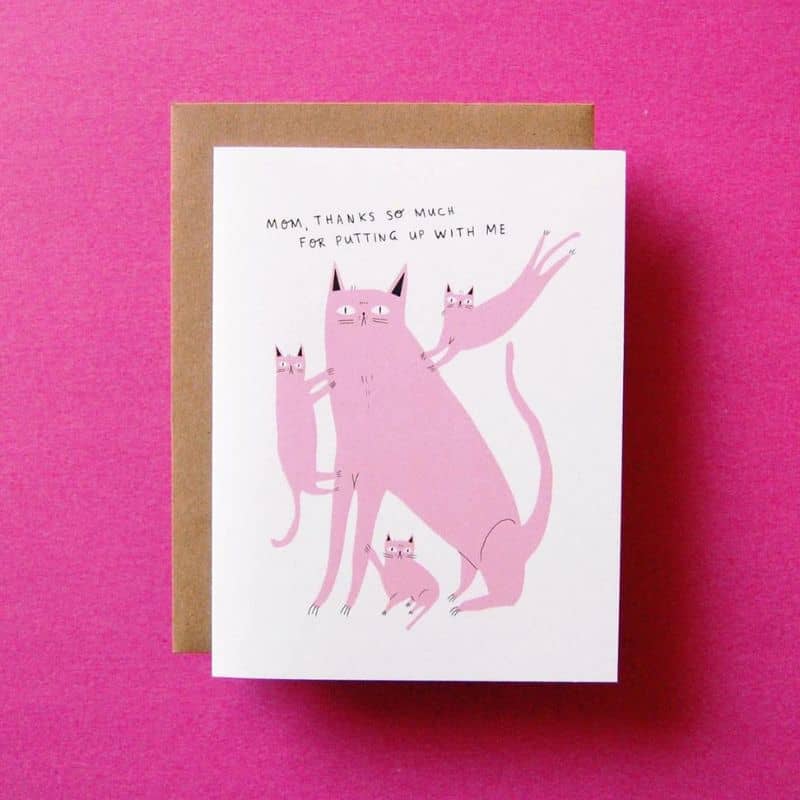 carte postale avec enveloppe fête des mères Badger & Burke illustration chat