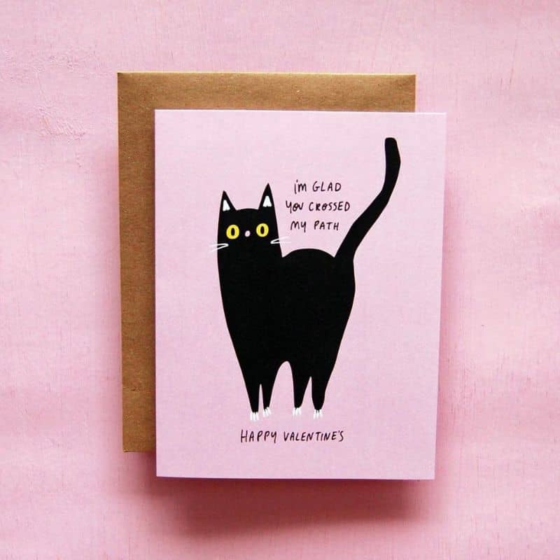 Carte postale Saint Valentin avec un chat Glad you crossed my path Badger & Burker