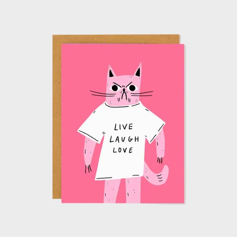 carte postale avec enveloppe saint valentin Live Laugh Love  Badger & Burke illustration chat