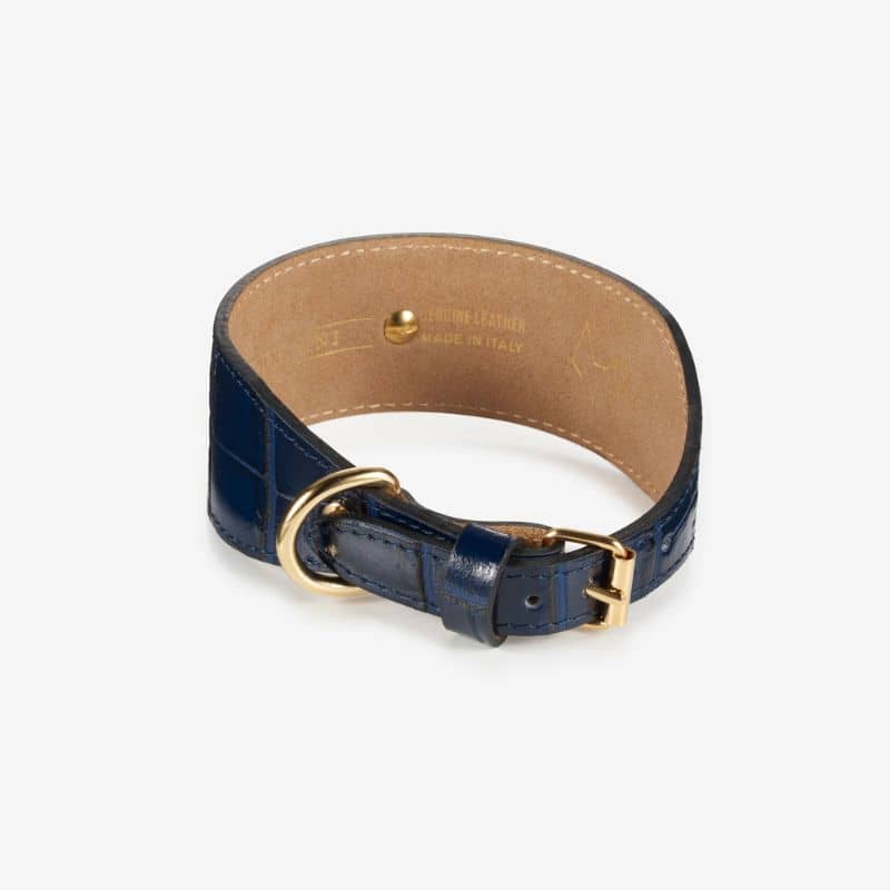 collier pour chien lévrier effet crocodile bleu marine en cuir