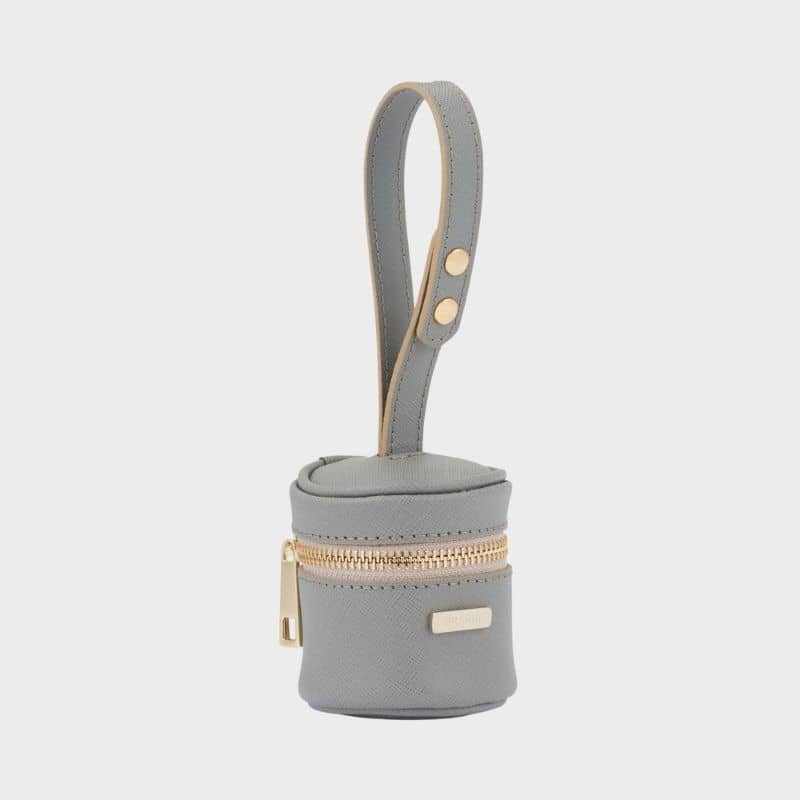 pochette friandises en cuir gris pour chien 