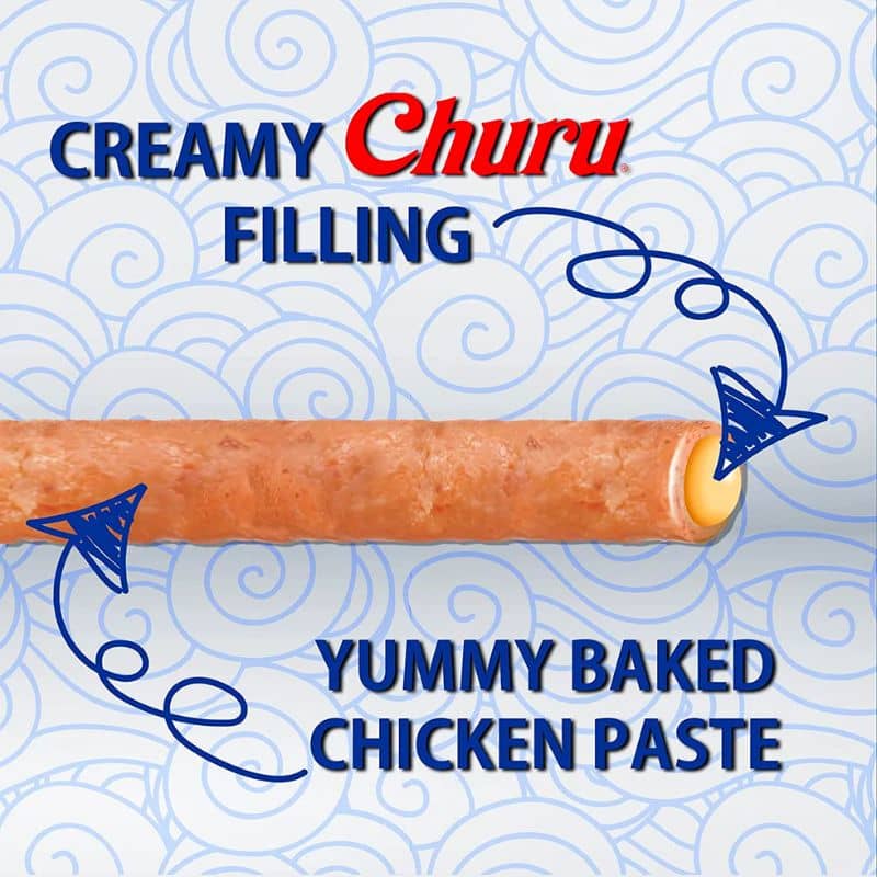 churu rolls inaba : frandises pour chat sous forme de bâtonnet au poulet avec coeur crème de thon 