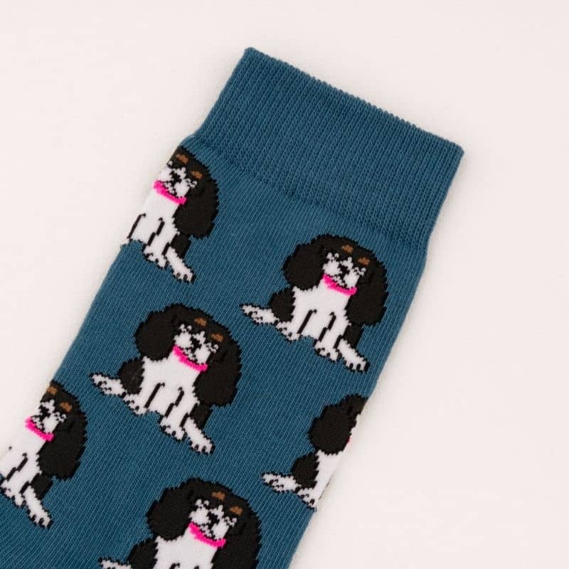 coucou suzette chaussette en coton bleu foncé avec motif king charles tendance