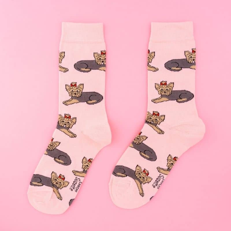 chaussette coucou suzette en coton rose avec motif yorkshire