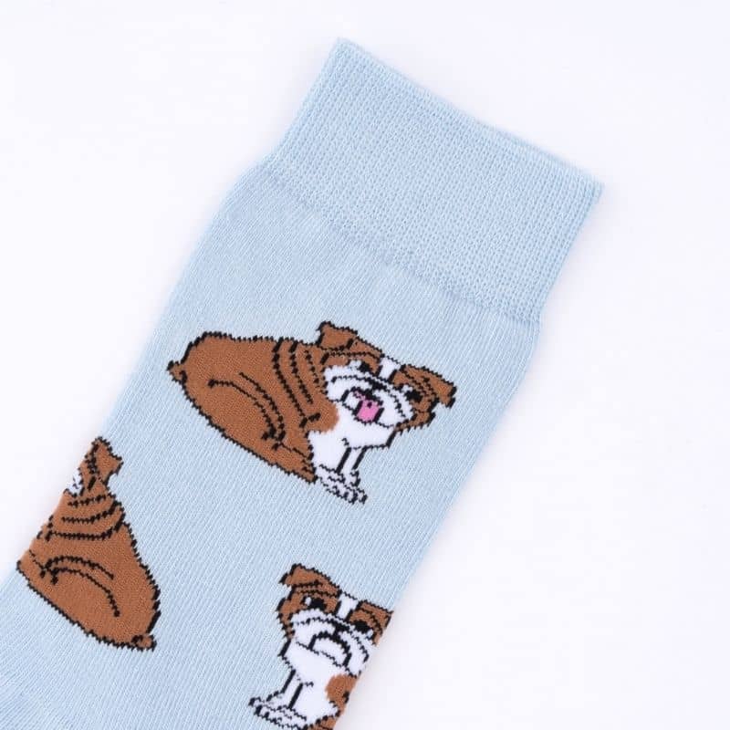 jolie chaussette bleu en coton coucou suzette avec motif bouledogue anglais