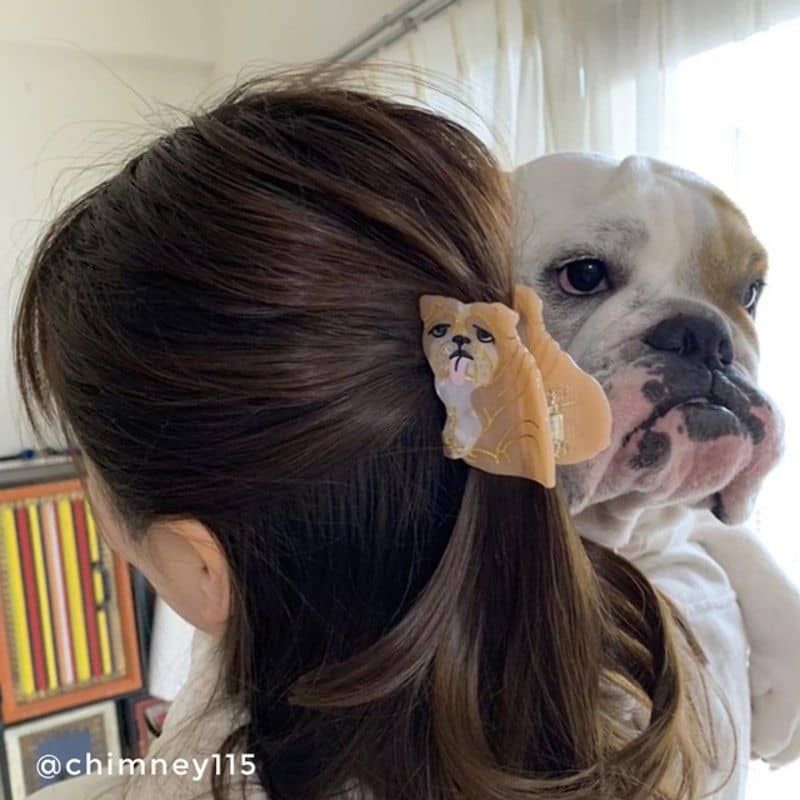 Pince à cheveux bouledogue anglais de Coucou Suzette avec chien