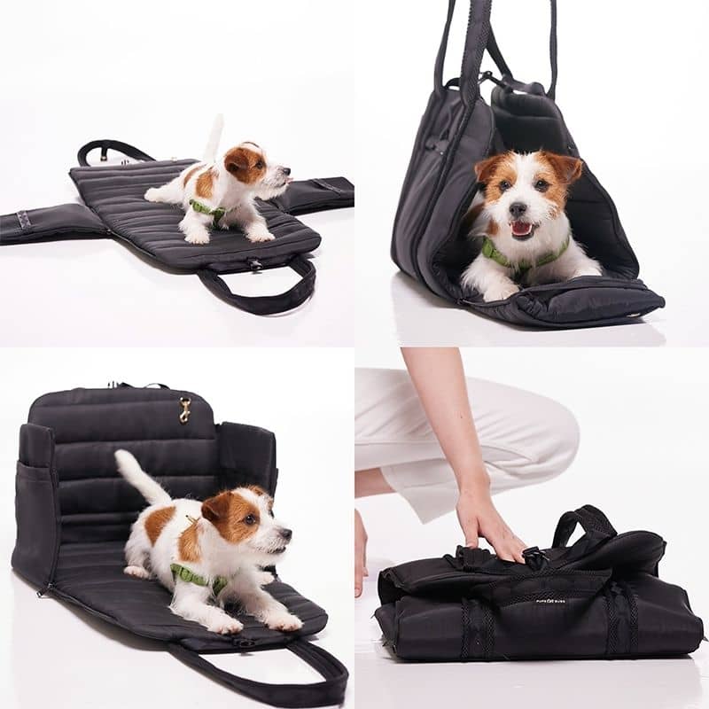 sac de transport pour chien convertible en siège auto et travel mat / tapis de voyage "Everywhere convertible tote bag pet carrier" en noir Pups & Bubs