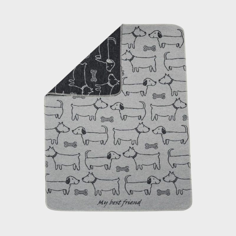 Verso du plaid motif best friend pour chien doux et gris