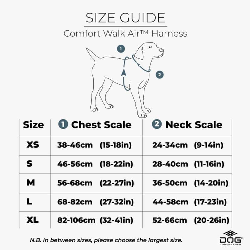 Guide des tailles pour harnais pour chien Dog Copenhagen Comfort Walk Air 