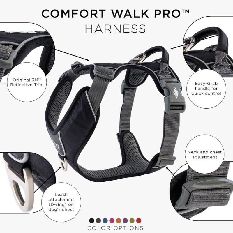 Harnais pour chien avec poignée Comfort Walk Pro en noir