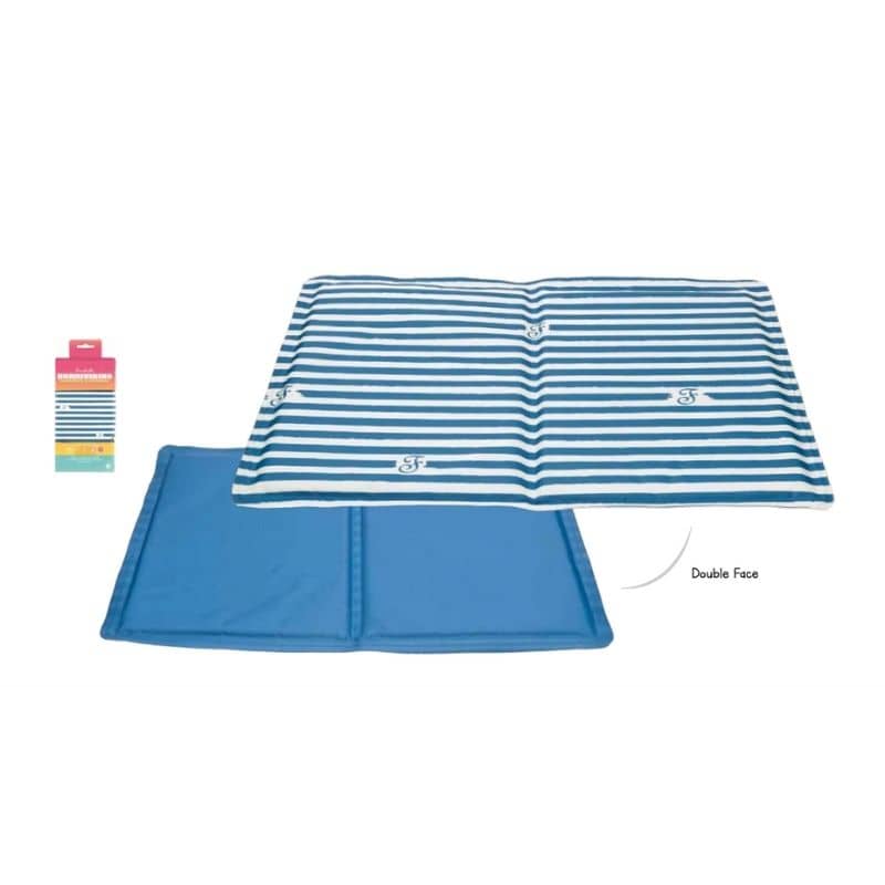 tapis rafraichissant double face bleu et rayures - pour chien