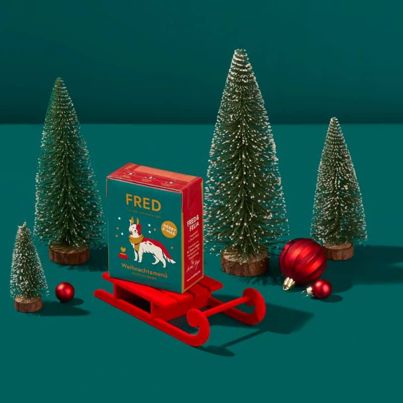 pâtée pour chien Fred & Felia : recette de Noel à base de viande de chevreuil et fromage cottage