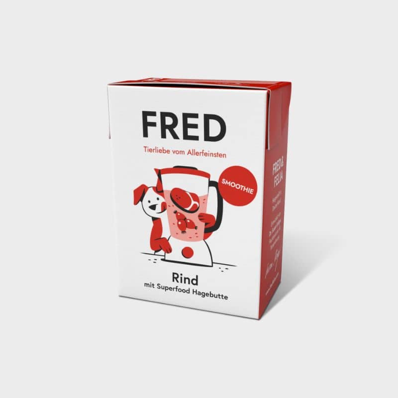 smoothie pour chien faible en calories Fred & Felia au boeuf, betterave et églantier idéal pour tapis de léchage ou en nappage sur les croquettes pour les rendre plus appétentes
