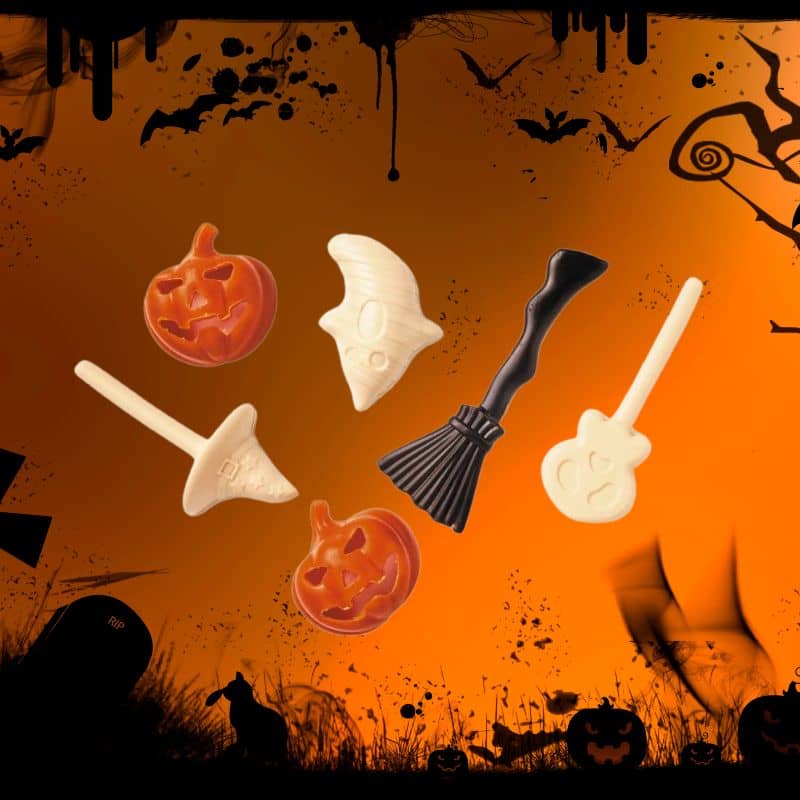 friandise à macher pour chien Halloween en forme de citrouille, balai, chapeau de sorcière, fantome, tête de mort
