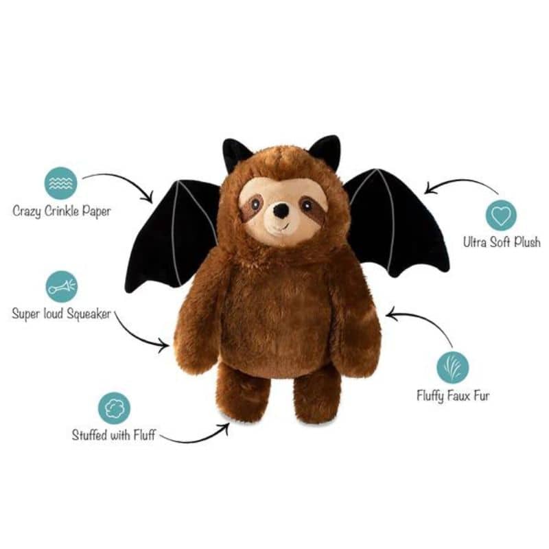 jouet peluche pour chien Halloween en forme de paresseux déguisé en chauve souris Bat Sloth Fringe Petshop
