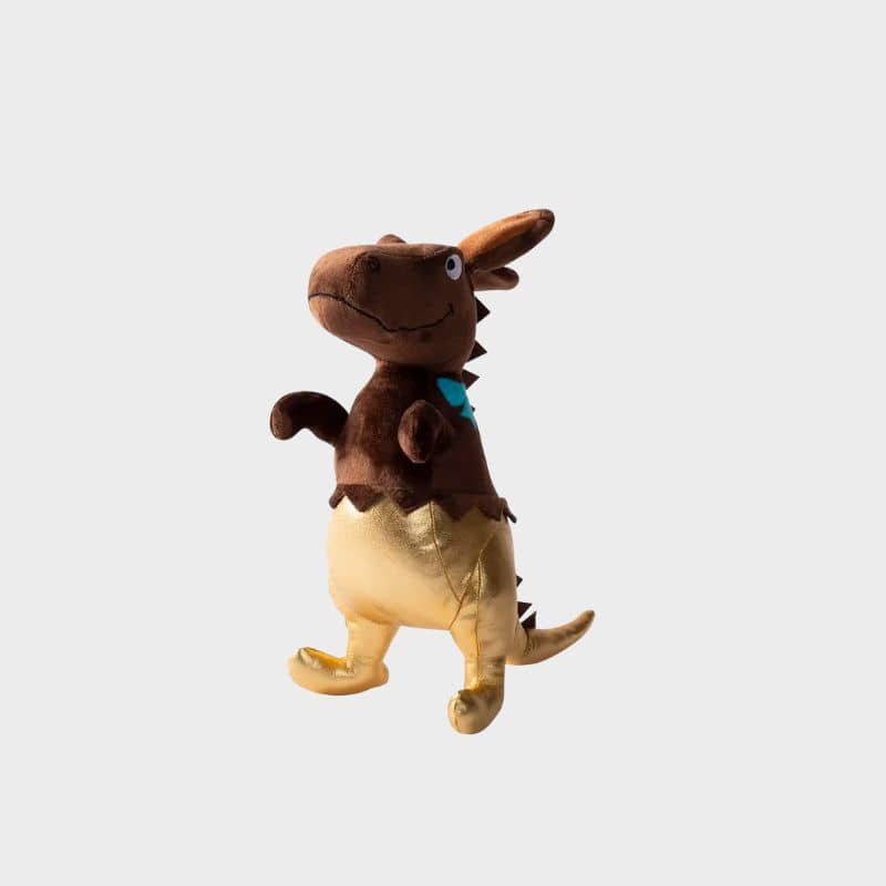 Jouet peluche pour chien en forme de dinosaure déguisé en lapin de paques en chocolat " Choc-a-saurus rex" de la marque Fringe PetShop