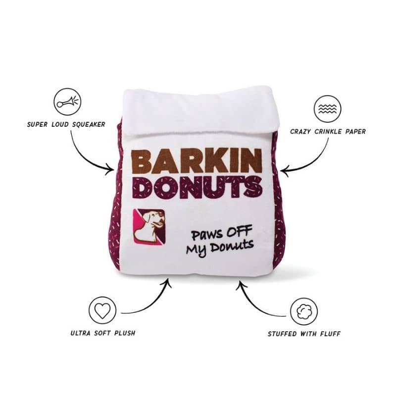 Peluche pour chien en forme de sachet de donuts