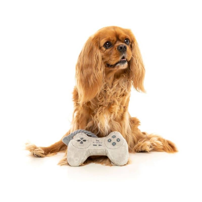 jouet peluche retro pour chien Fuzzyard en forme de manette pawstation (playstation) avec corde