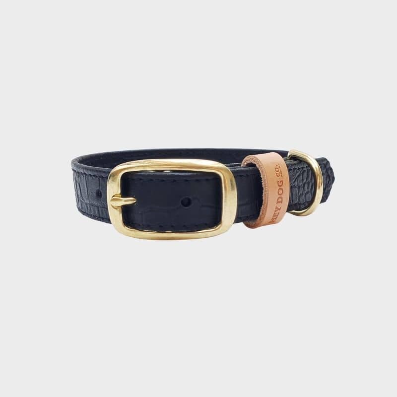 COLLIER POUR CHIEN EN CUIR FAIT A LA MAIN - CROCODILE NOIR