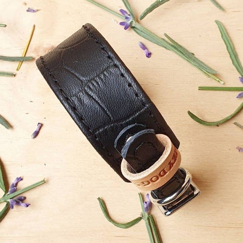 COLLIER POUR CHIEN EN CUIR FAIT A LA MAIN - CROCODILE NOIR